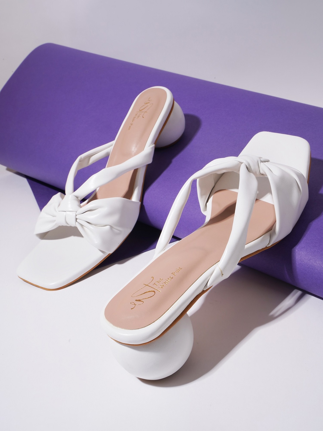 

THE WHITE POLE Knotted Open Toe Block Heels