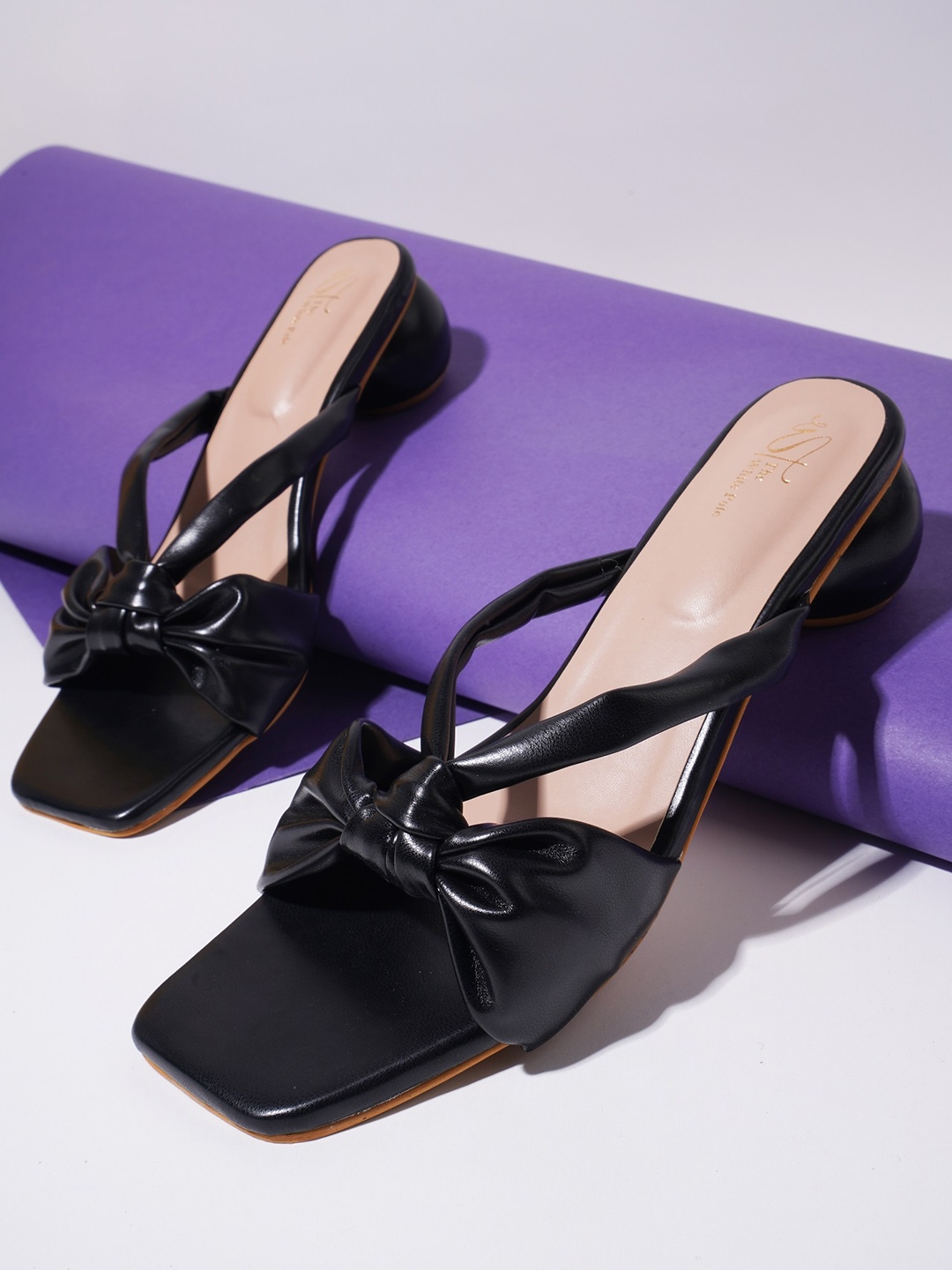 

THE WHITE POLE Knotted Open Toe Block Heels, Black