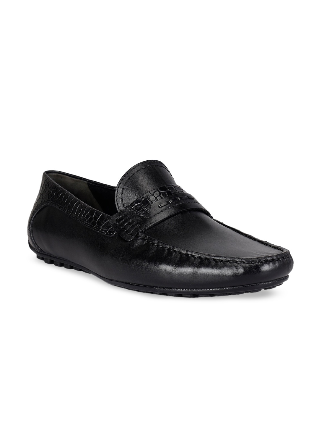 

ROSSO BRUNELLO Men Textured Leather Formal Penny Loafers, Black