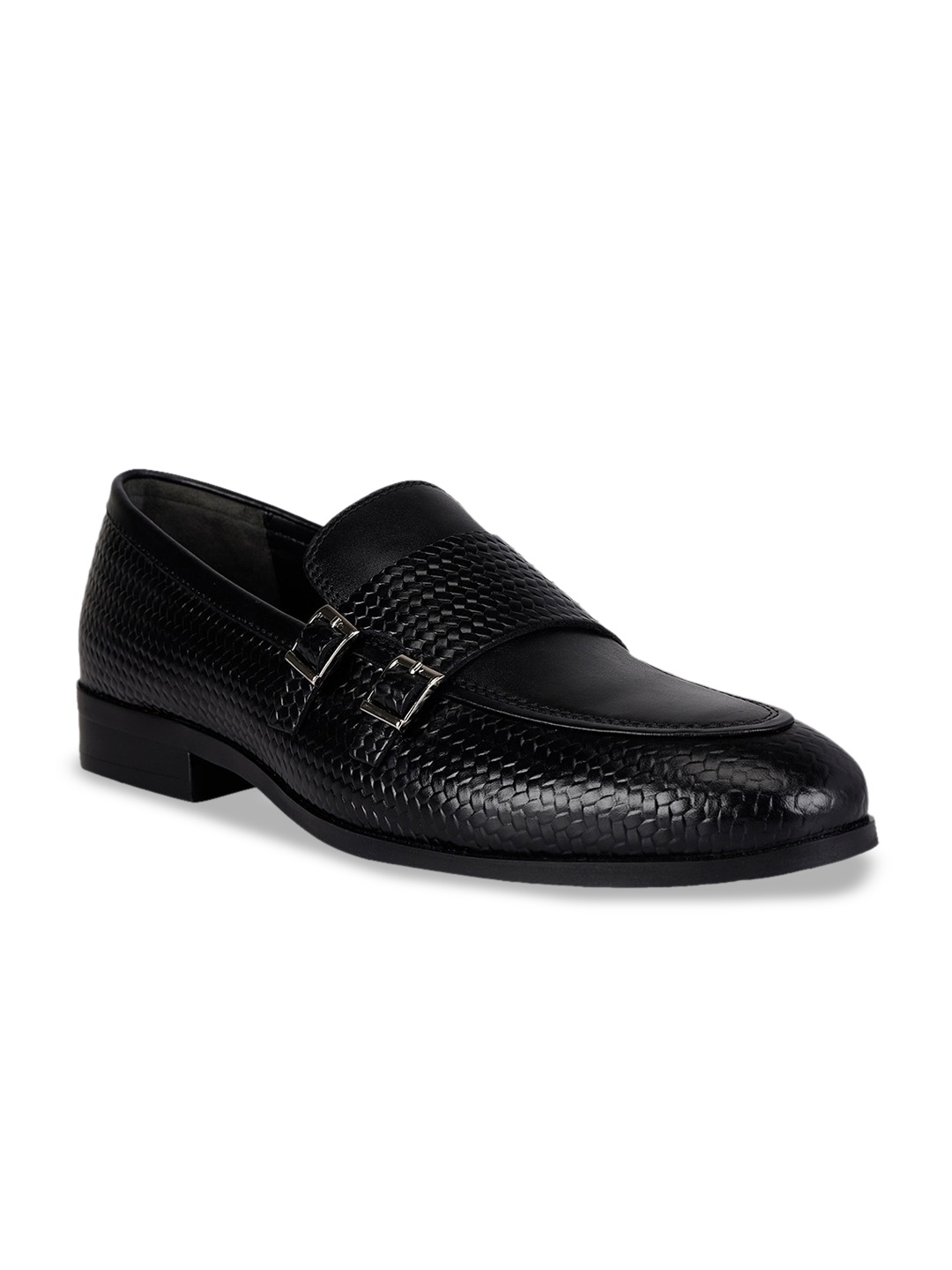 

ROSSO BRUNELLO Men Textured Leather Formal Loafers, Black