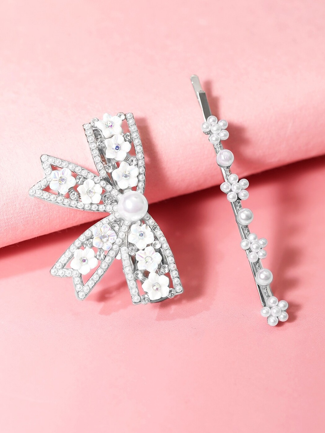 

Rubans Set of 2 Embellished Bobby Pins, Silver