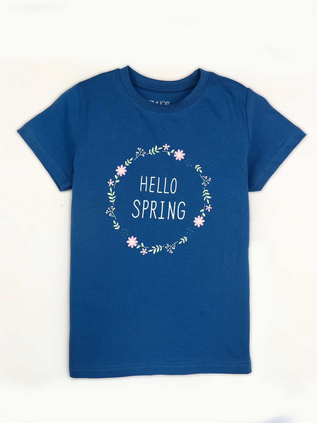 

Gini and Jony Girls Typography Printed Cotton Tshirts, Blue