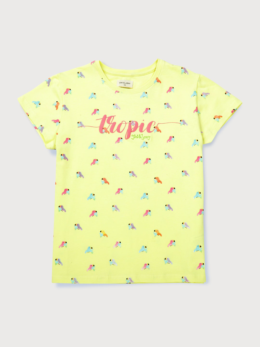 

Gini and Jony Girls Conversational Printed Cotton Regular Top, Yellow