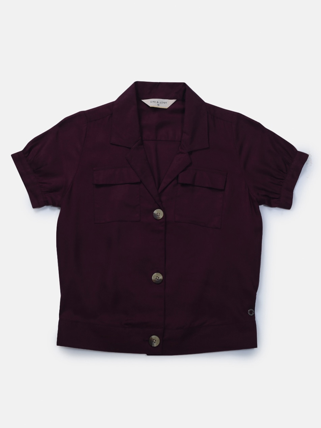 

Gini and Jony Puff Sleeves Cotton Shirt Style Top, Purple