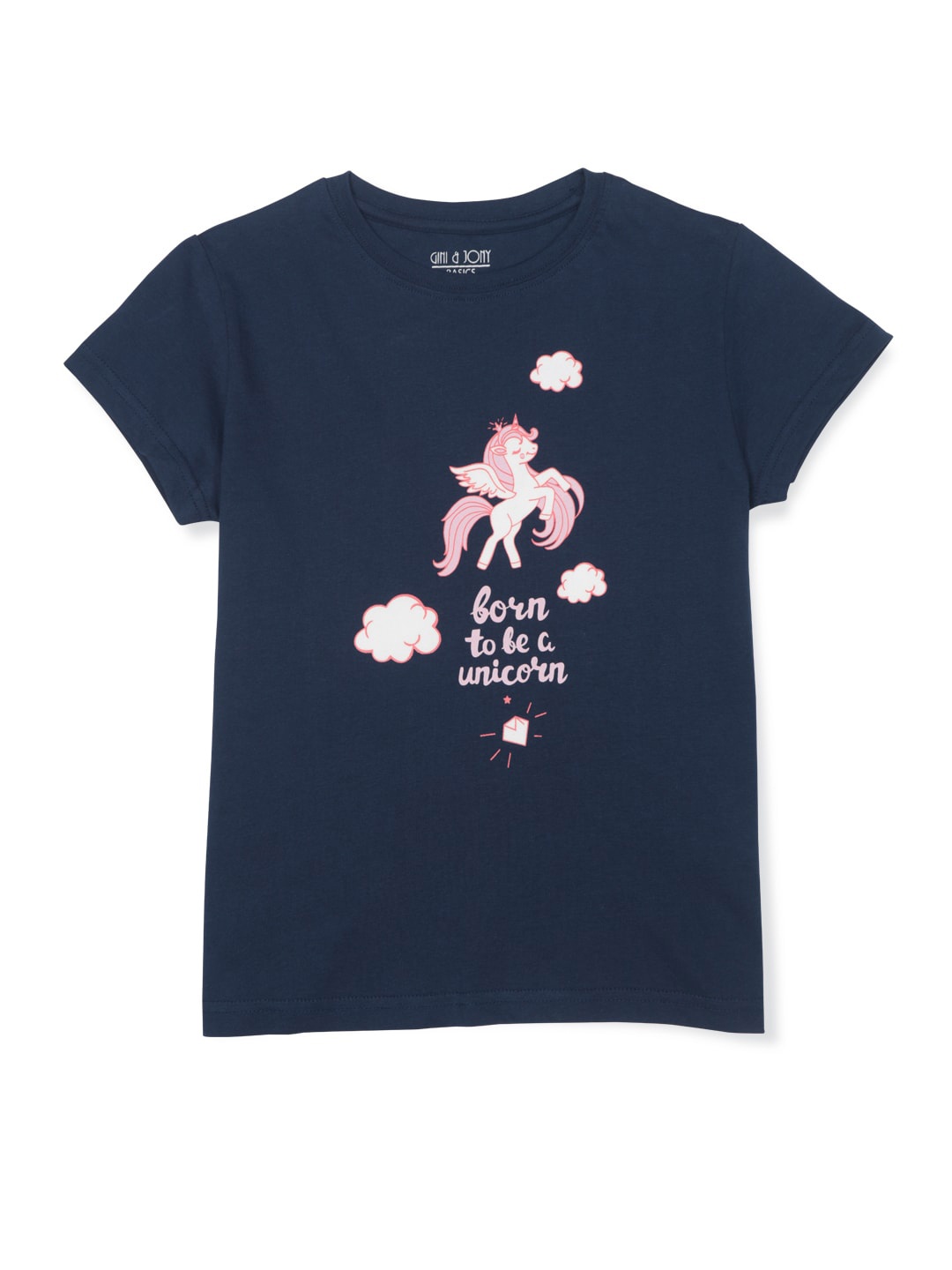 

Gini and Jony Girls Graphic Printed Cotton T-shirt, Navy blue