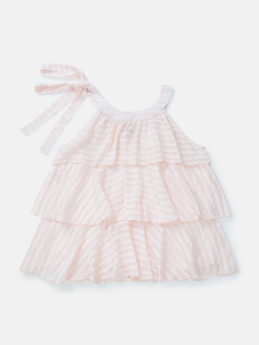 

Gini and Jony Vertical Stripes Layered Cotton A-Line Top, Pink