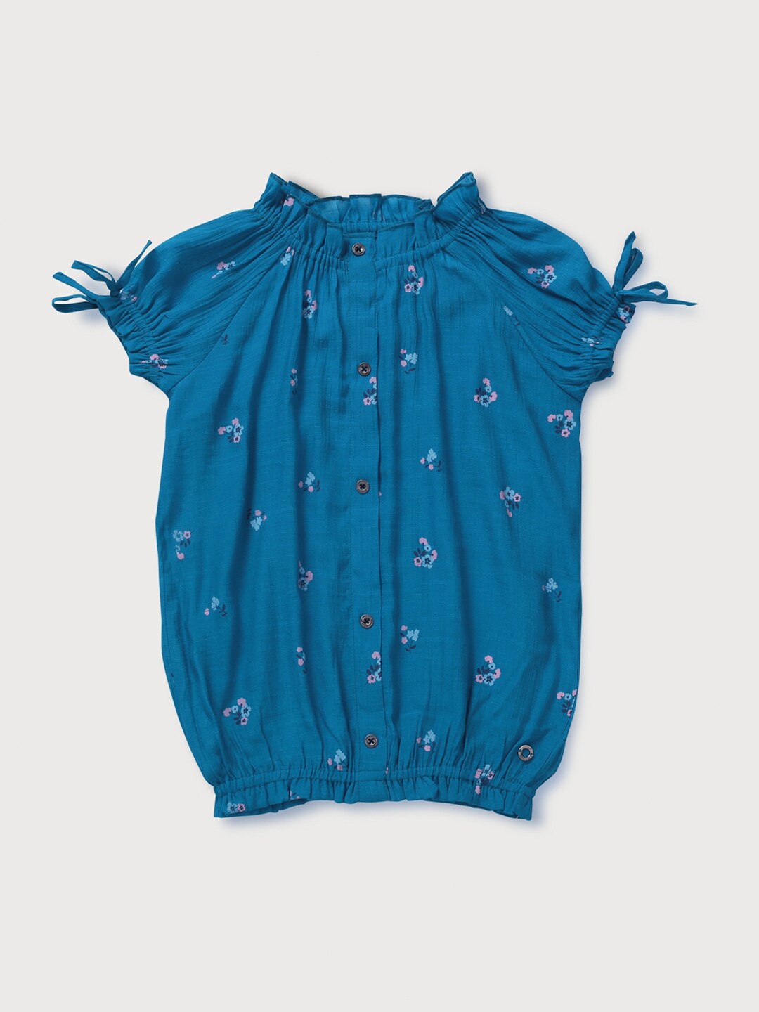 

Gini and Jony Girls Floral Printed Puff Sleeves Cotton Blouson Top, Blue