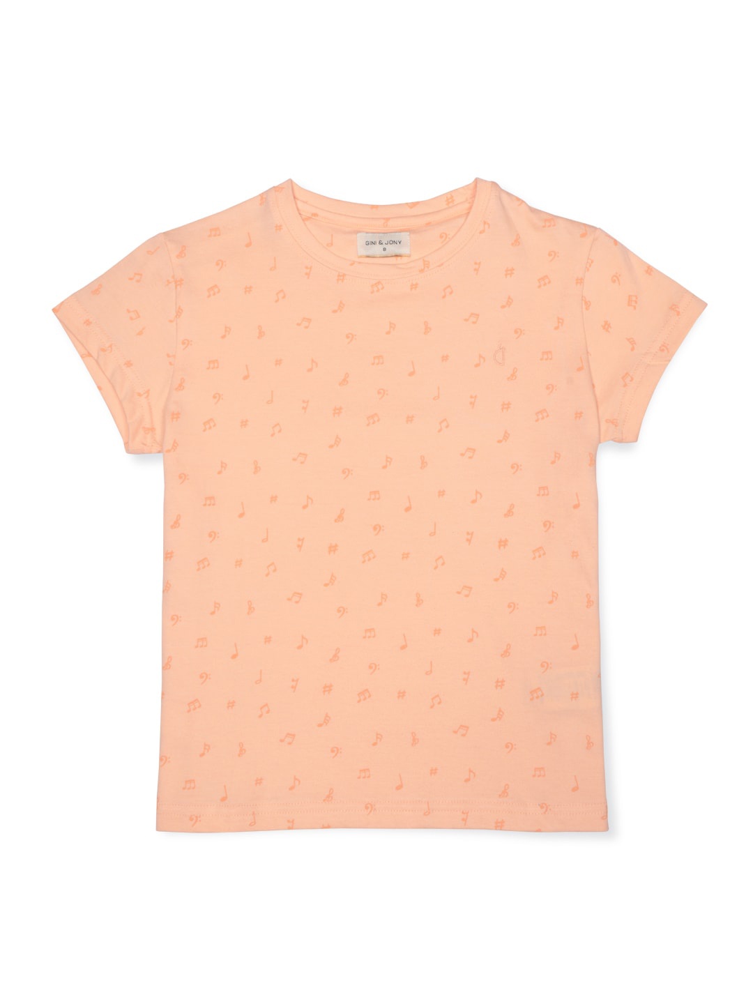 

Gini and Jony Girls Conversational Printed Cotton Regular Top, Peach