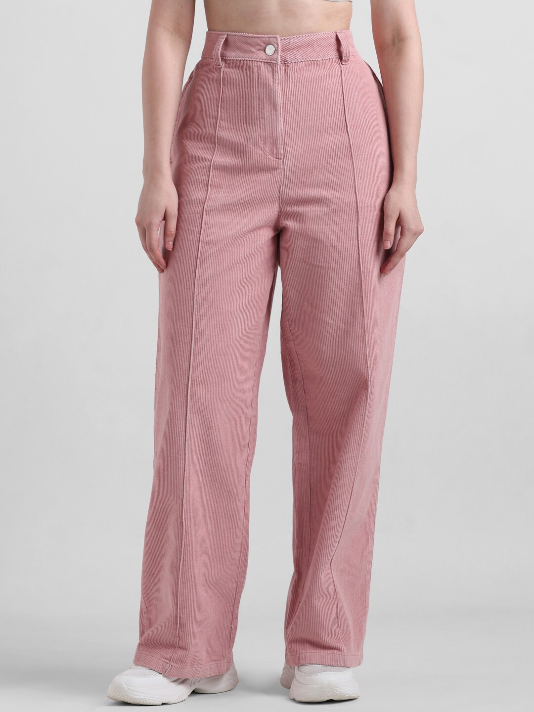 

ONLY Women Corduroy Loose Fit High-Rise Pure Cotton Trousers, Pink