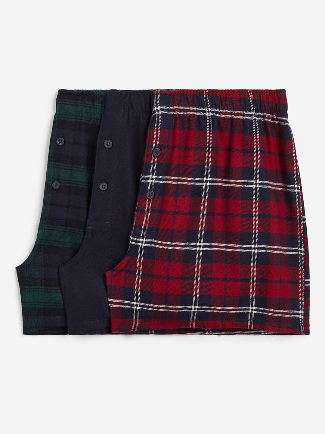 

H&M Men Pure Cotton 3-Pack Flannel Boxer Shorts, Green