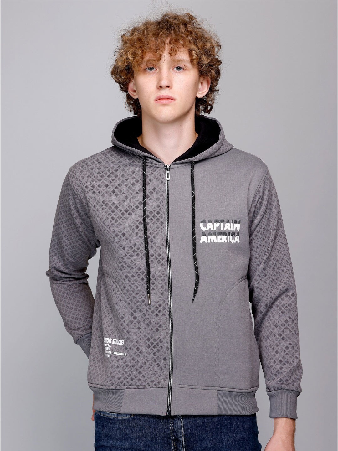 

FCKPLUS Graphic Printed Hooded Fleece Sweatshirt, Grey