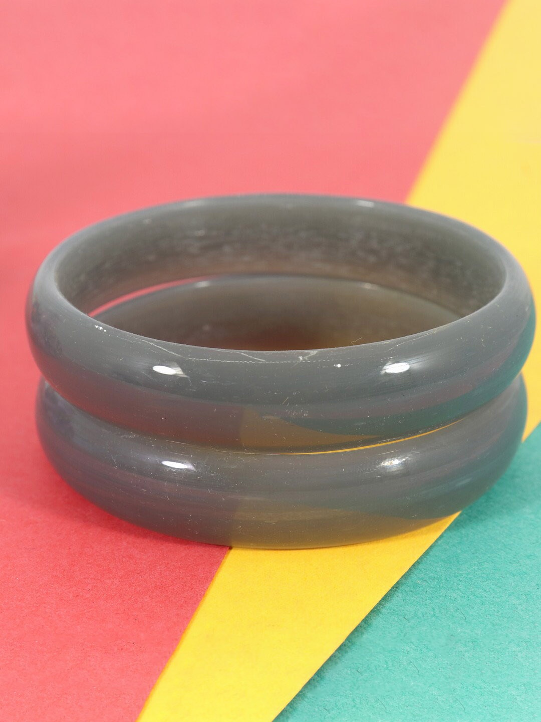 

NMII Set Of 2 Plain Simple Glass Kada Bangles, Grey
