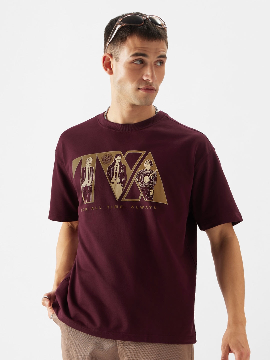 

The Souled Store Loki Printed Oversized Pure Cotton T-shirt, Burgundy