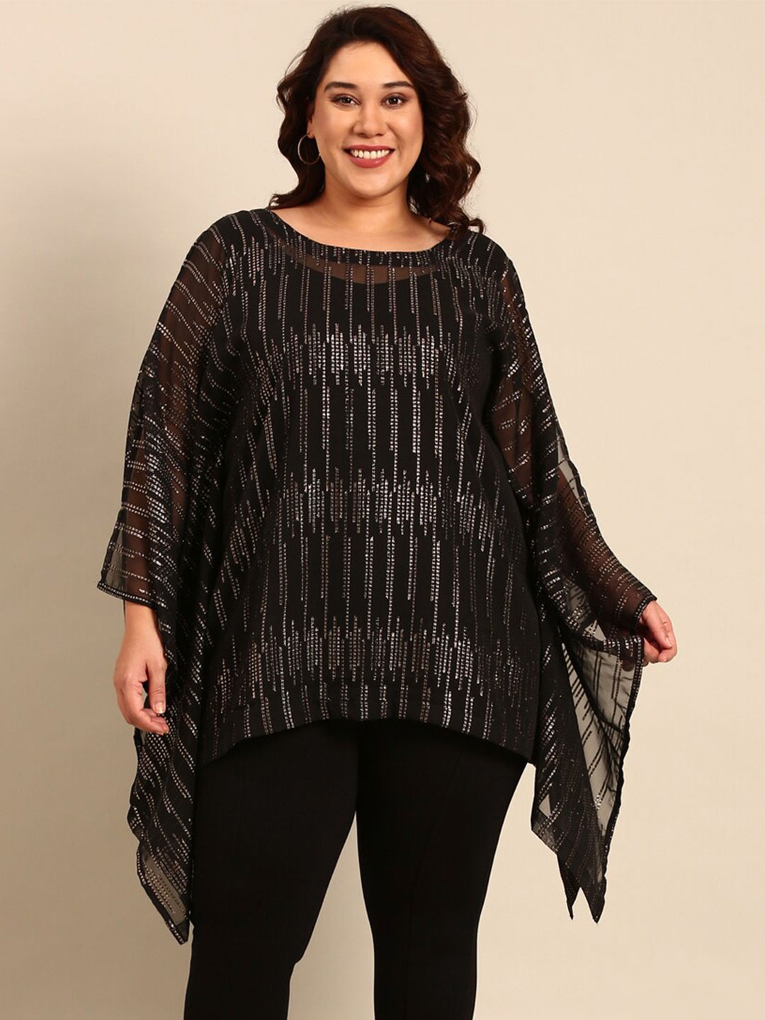 

The Pink Moon Embellished Round Neck Top, Black