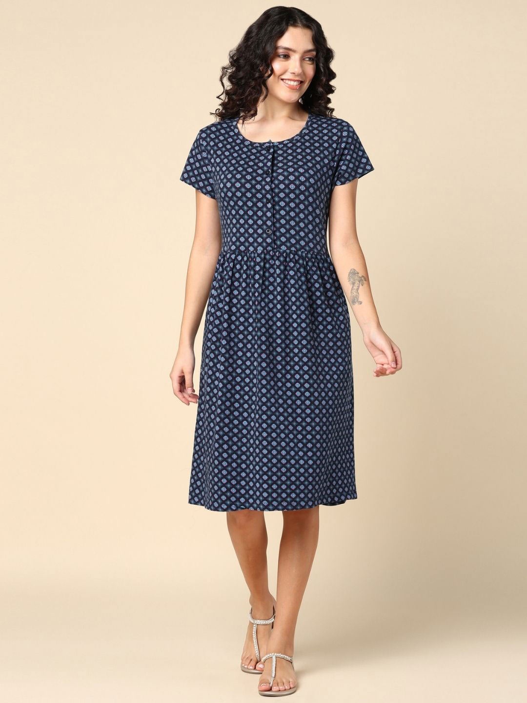

House Of Zelena Polka Dot Printed Maternity Fit & Flare Dress, Blue
