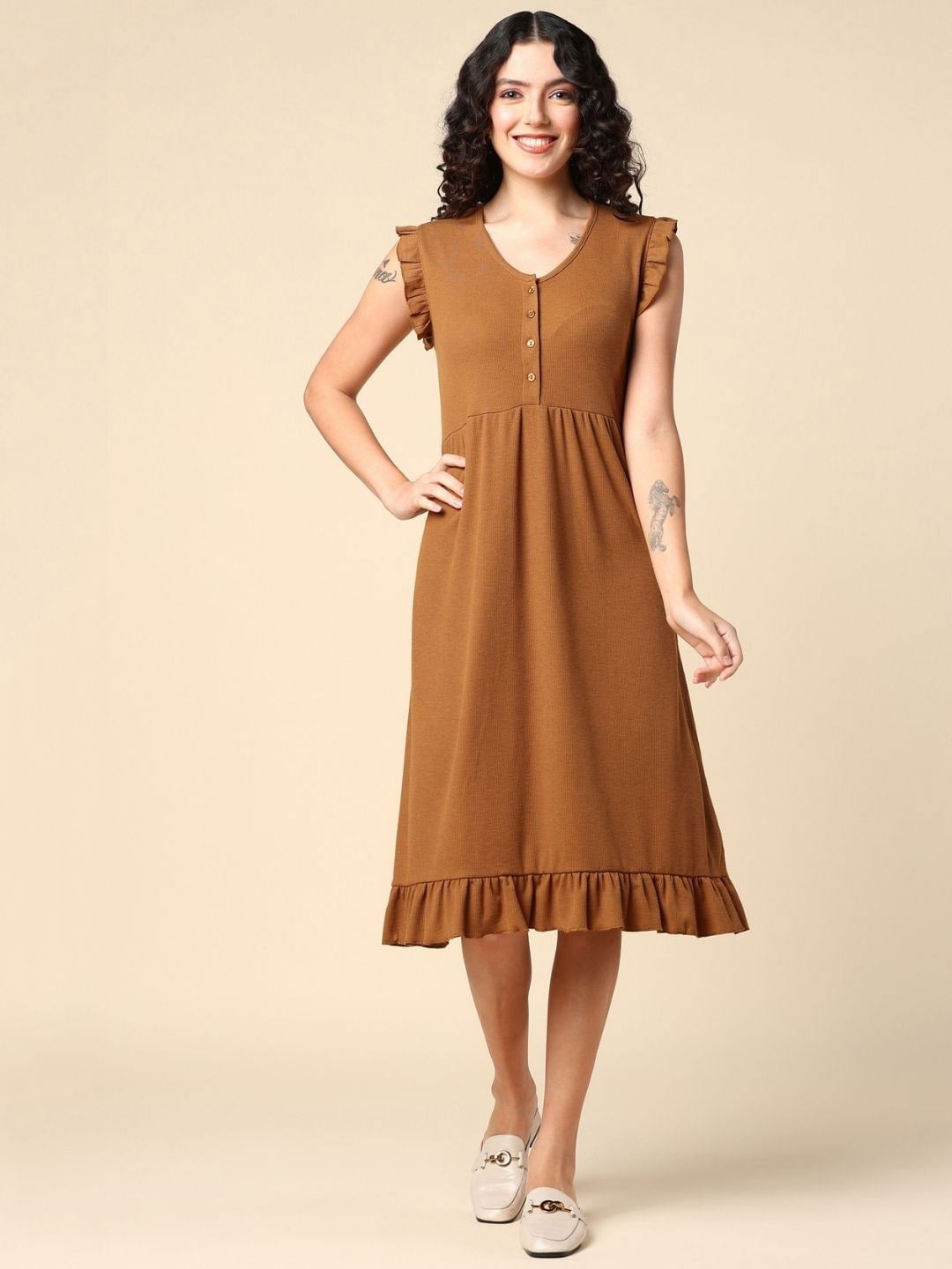 

House Of Zelena Maternity Cotton A-Line Midi Dress, Brown