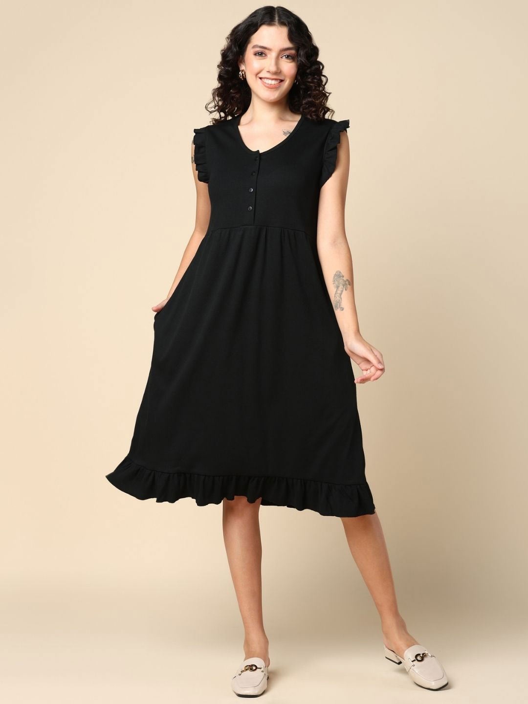 

House Of Zelena Maternity Cotton A-Line Midi Dress, Black