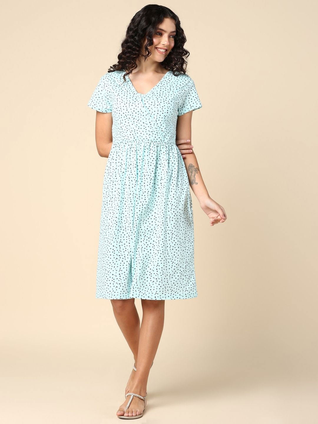 

House Of Zelena Animal Printed Maternity Fit & Flare Dress, Blue