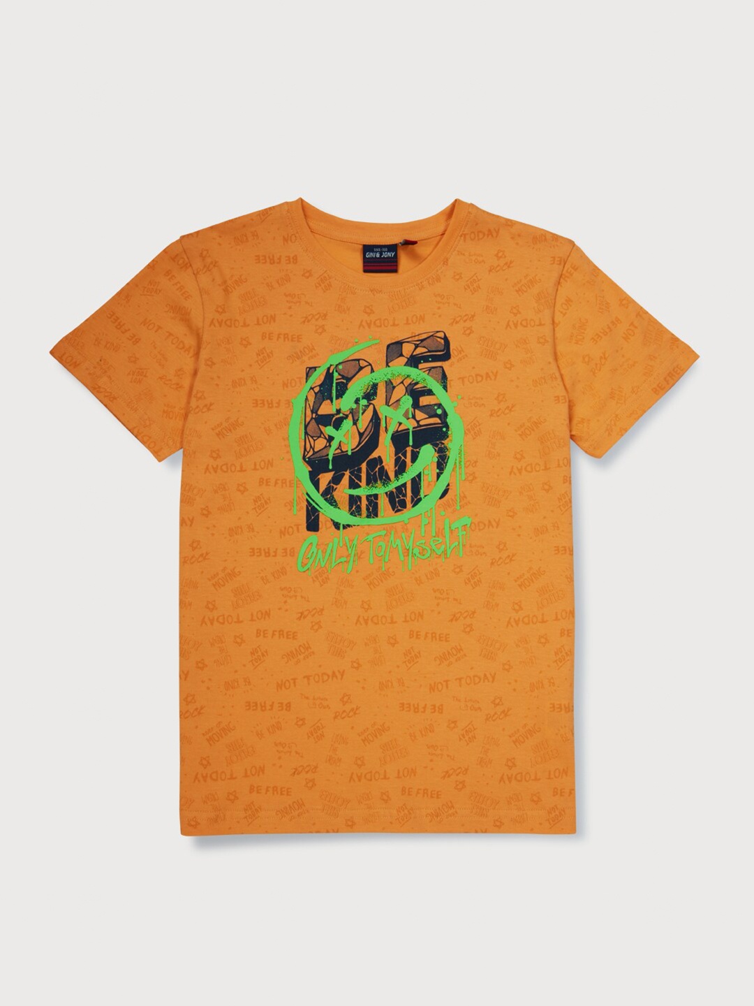 

Gini and Jony Boys Typography Printed Cotton T-shirt, Orange