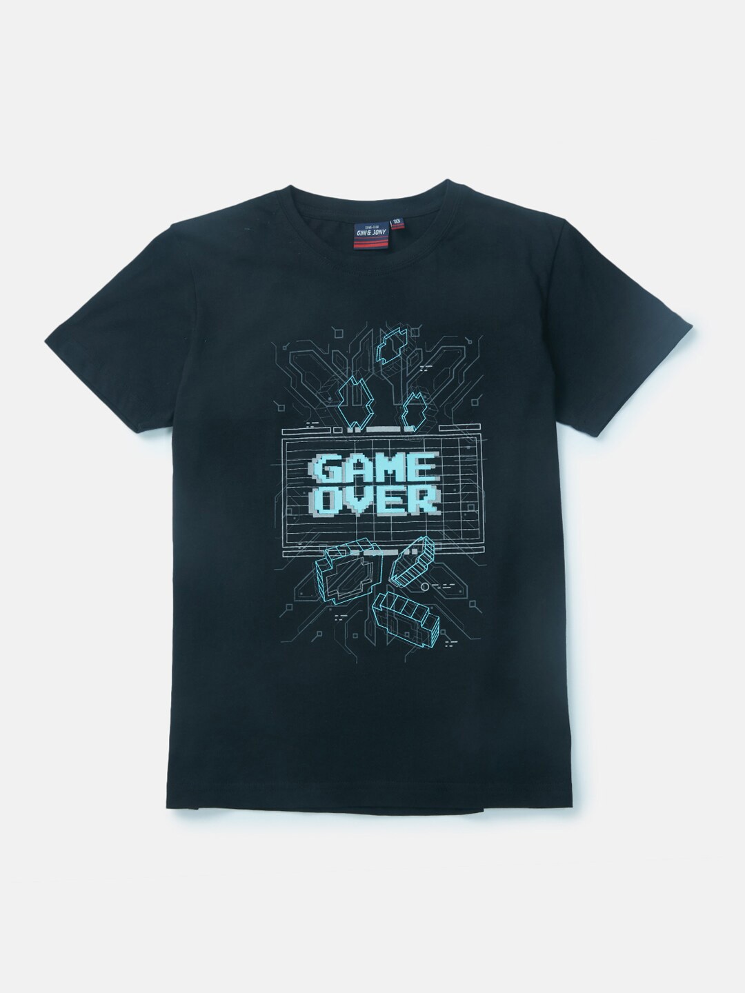 

Gini and Jony Boys Graphic Printed Cotton T-shirt, Teal