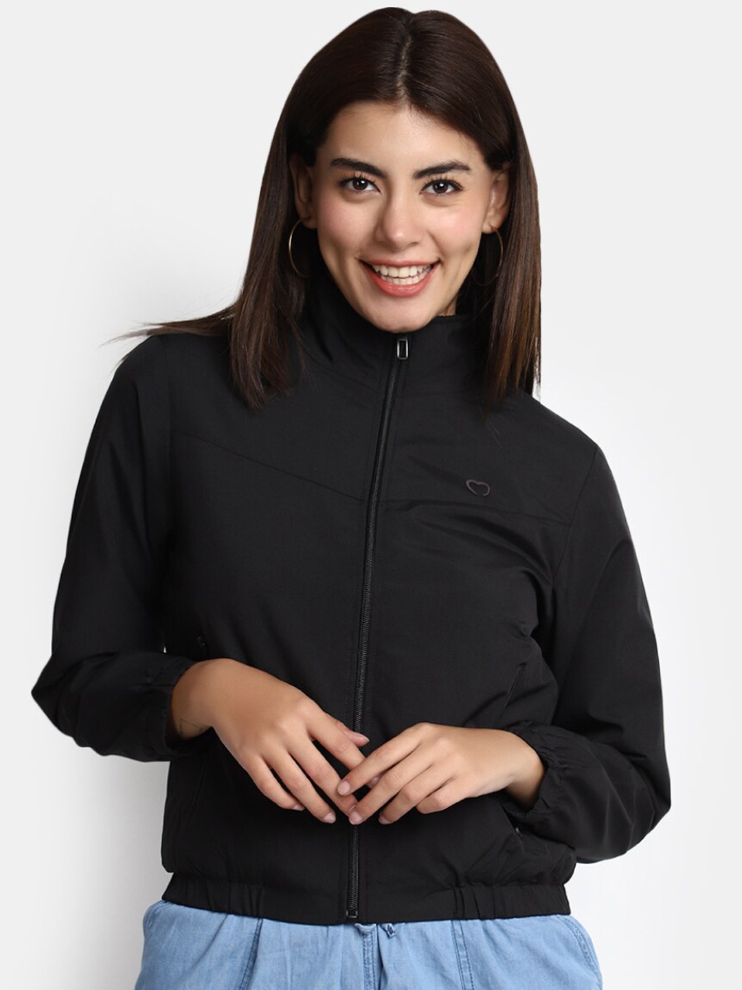 

V-Mart Mock Collar Bomber Jacket, Black