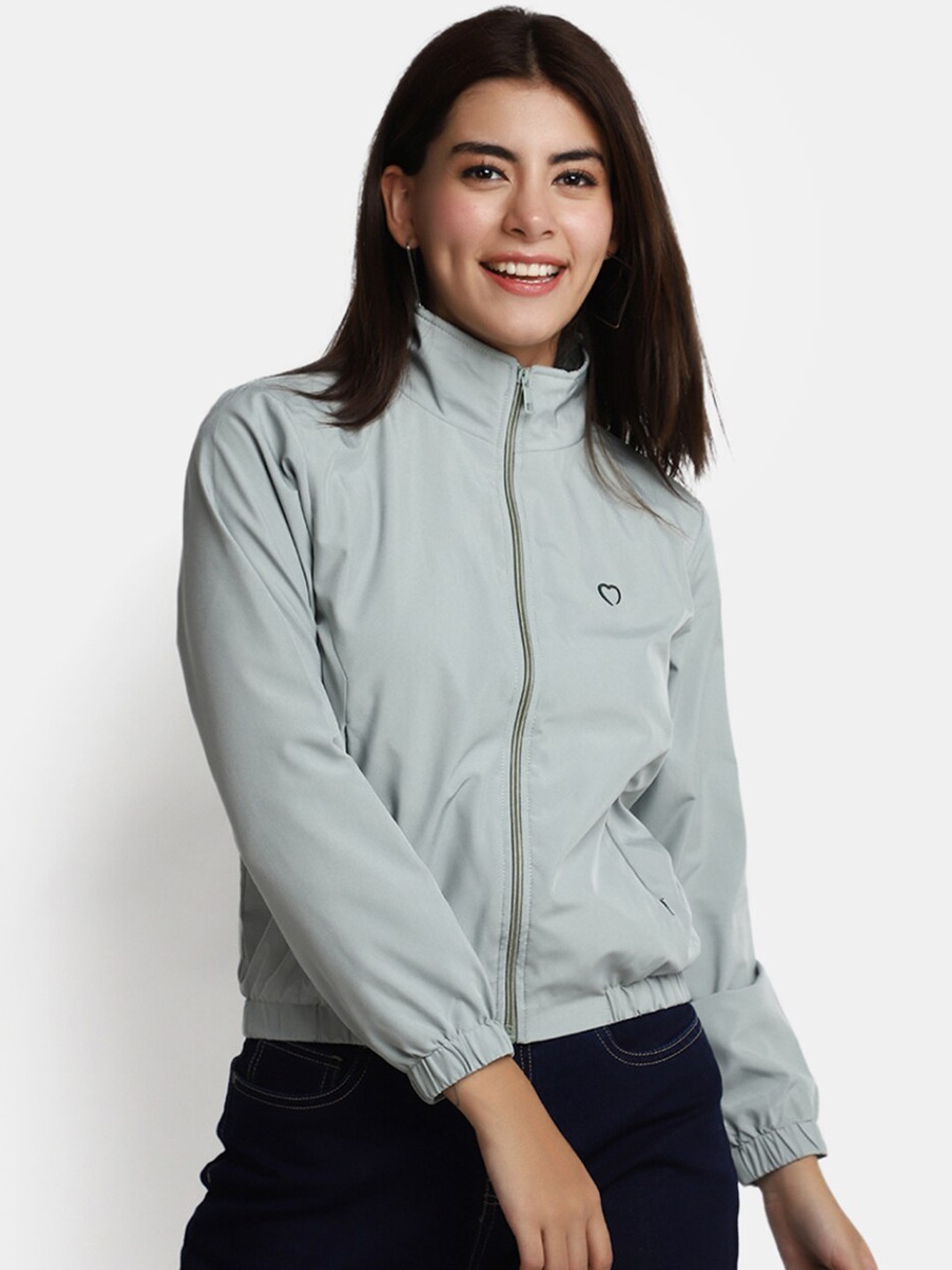 

V-Mart Mock Collar Bomber Jacket, Sea green