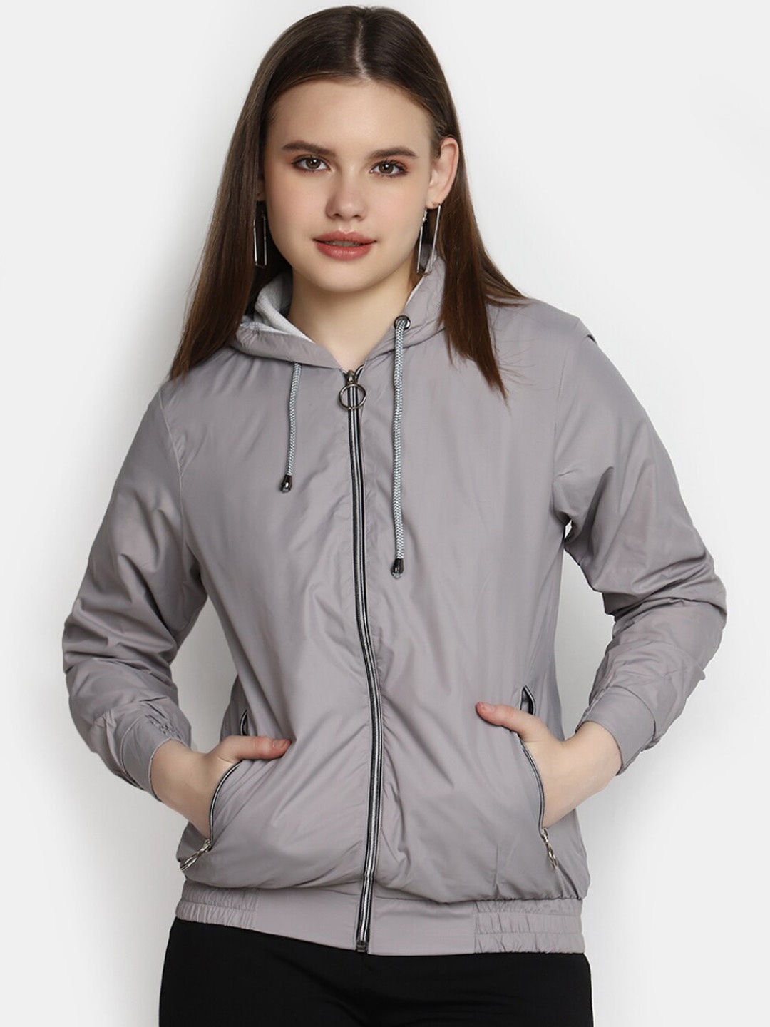 

V-Mart Hooded Bomber Jacket, Grey