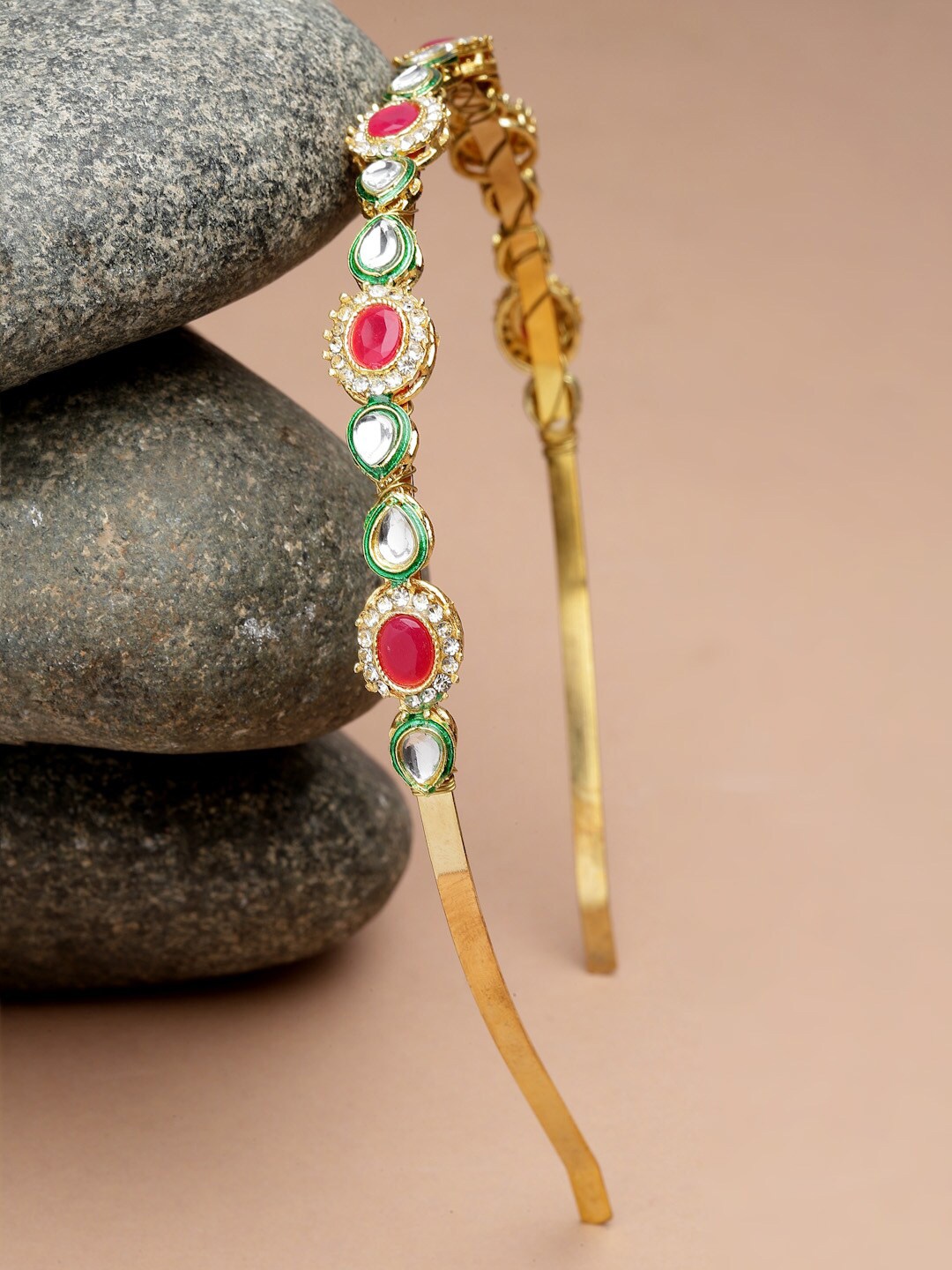 Sanjog Women Red & White Kundan Studded Head Jewellery, Gold