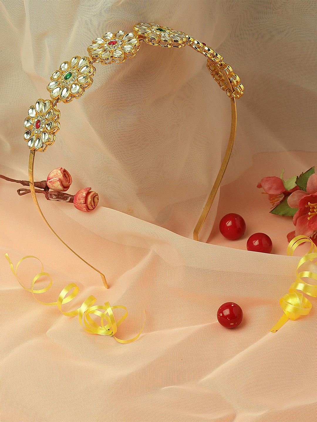 

Sanjog Women Kundan Studded Floral Hairband, Gold