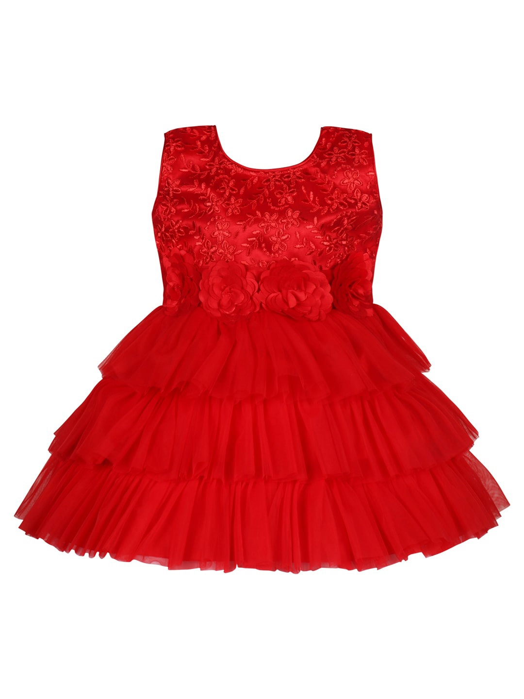 

Wish Karo Girls Floral Embroidered Cotton Fit & Flare Dress, Red