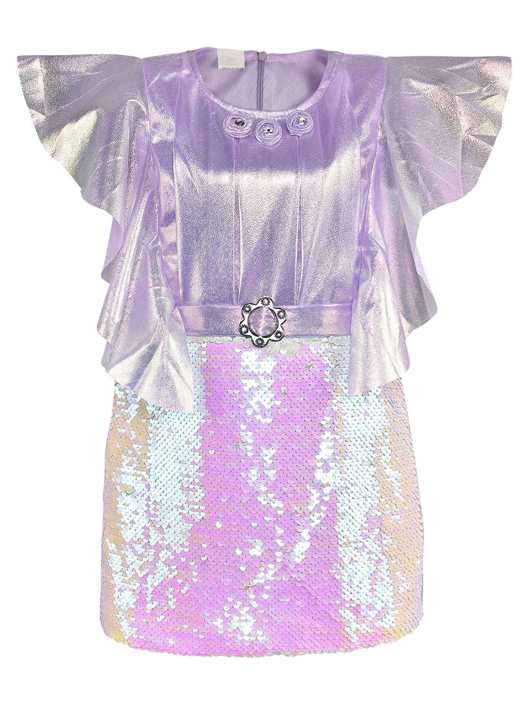 

Wish Karo Girls Embellished Flutter Sleeves Satin Sheath Dress, Purple