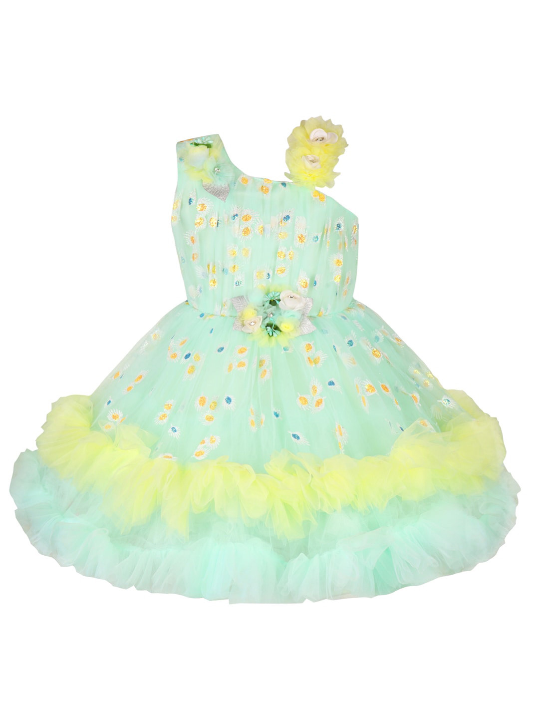

Wish Karo Floral Printed Net Fit & Flare Dress, Sea green