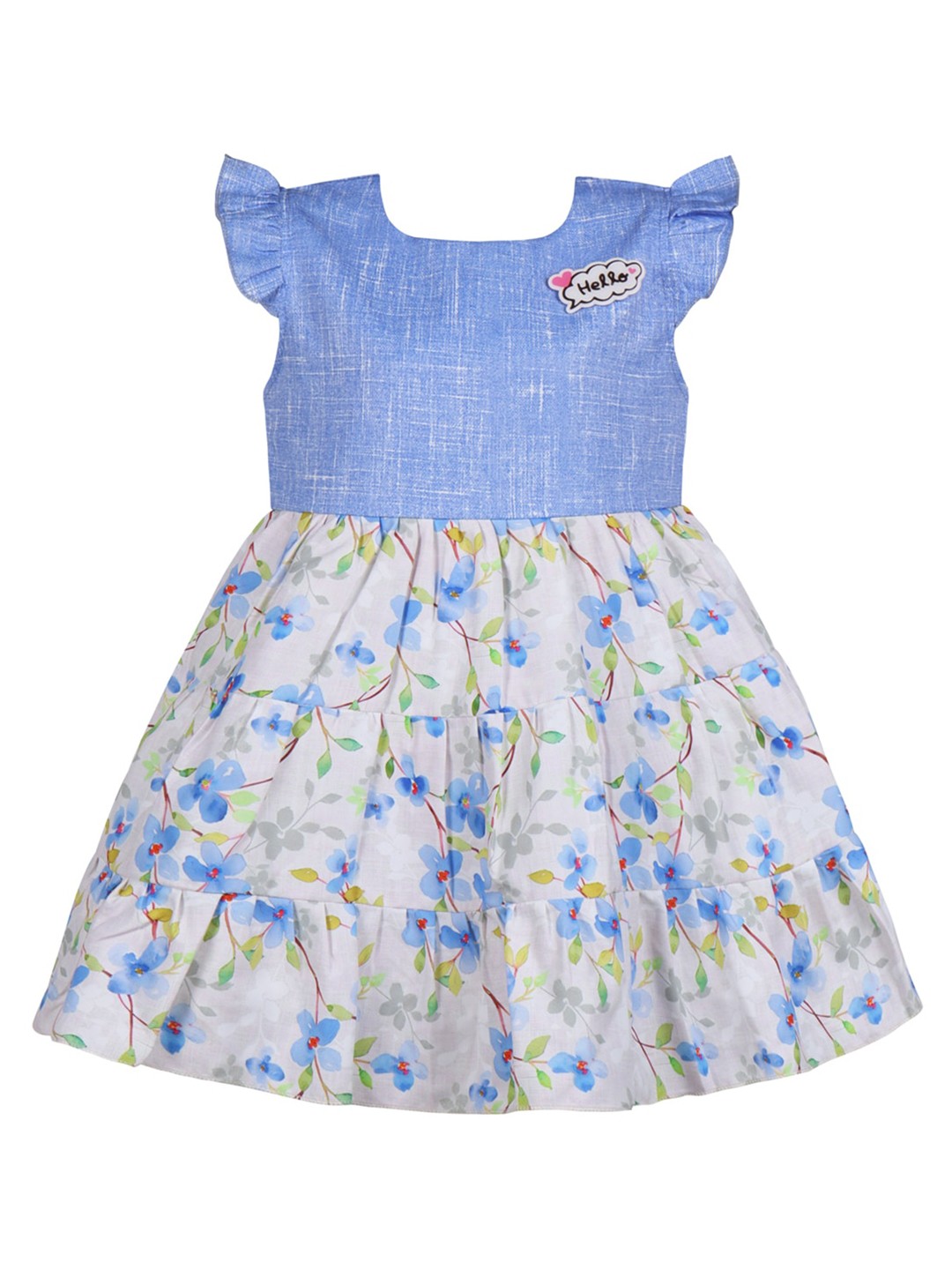 

Wish Karo Girls Floral Print Flutter Sleeve Satin Fit & Flare Dress, Blue