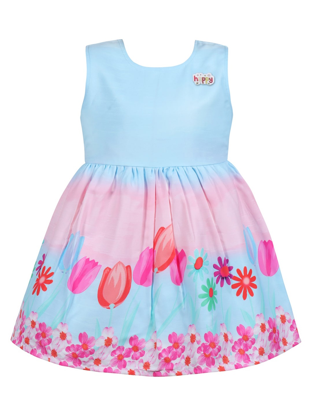 

Wish Karo Girls Floral Printed Satin Fit & Flare Dress, Blue