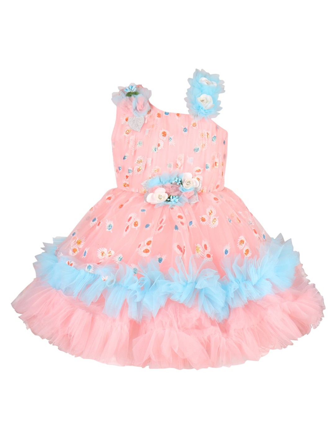 

Wish Karo Girls Floral Print Net Fit & Flare Dress, Peach