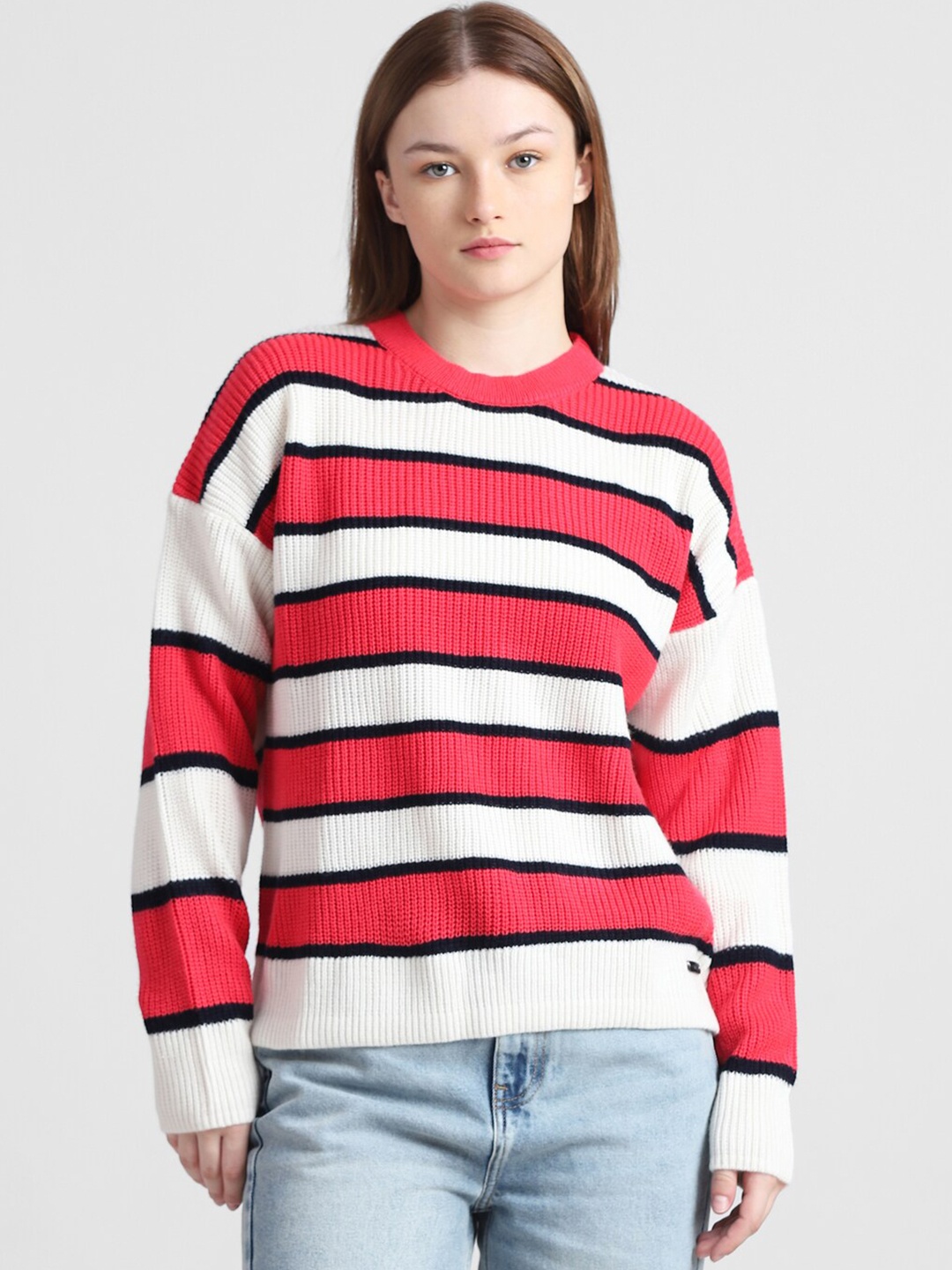 

ONLY Striped Acrylic Pullover Sweater, White