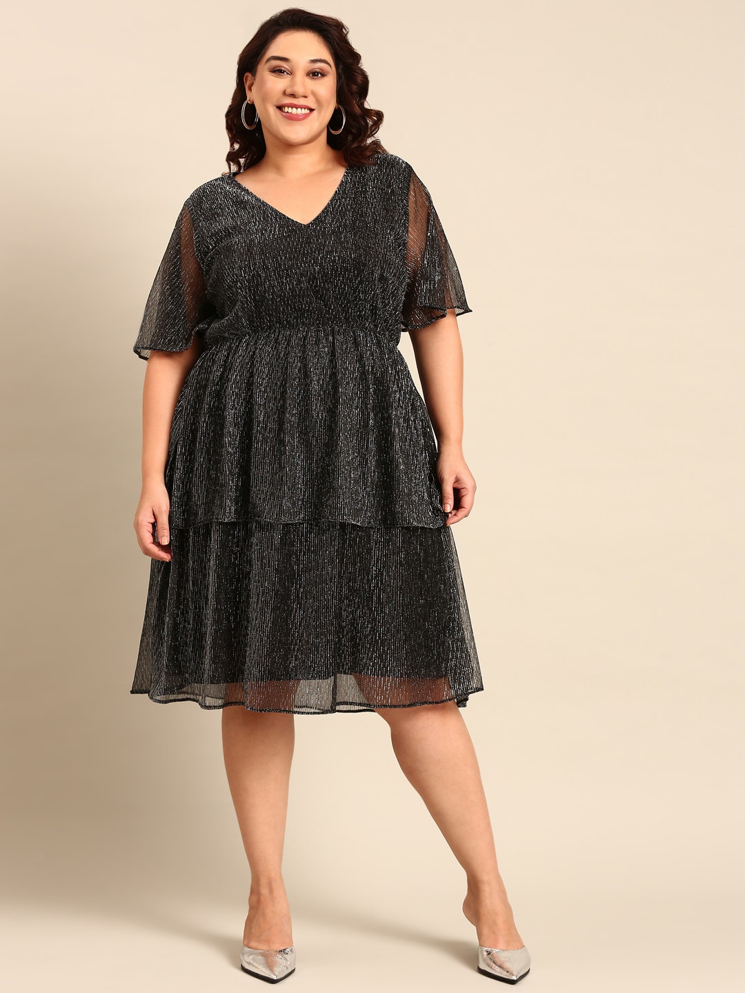 

The Pink Moon Plus Size Embellished Layered Bling & Sparkly Fit & Flare Dress, Black