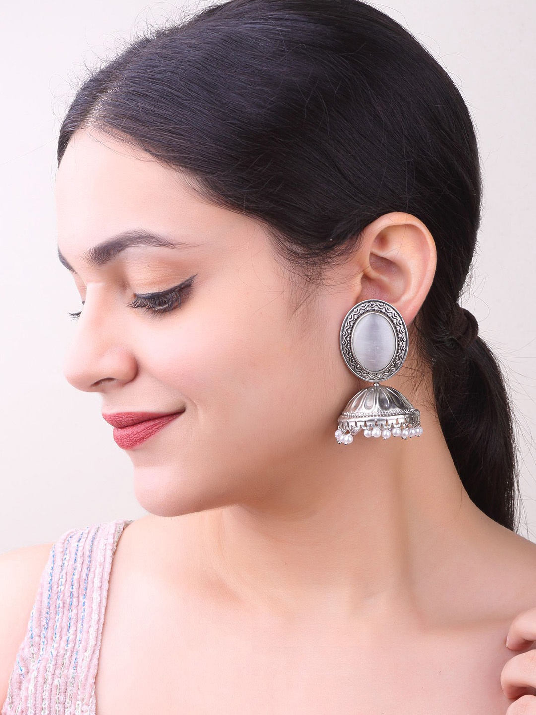 

GRIIHAM Silver-Plated Stainless Steel Contemporary Jhumkas