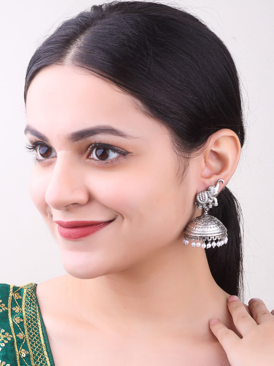 

GRIIHAM Silver-Plated Stainless Steel Contemporary Jhumkas