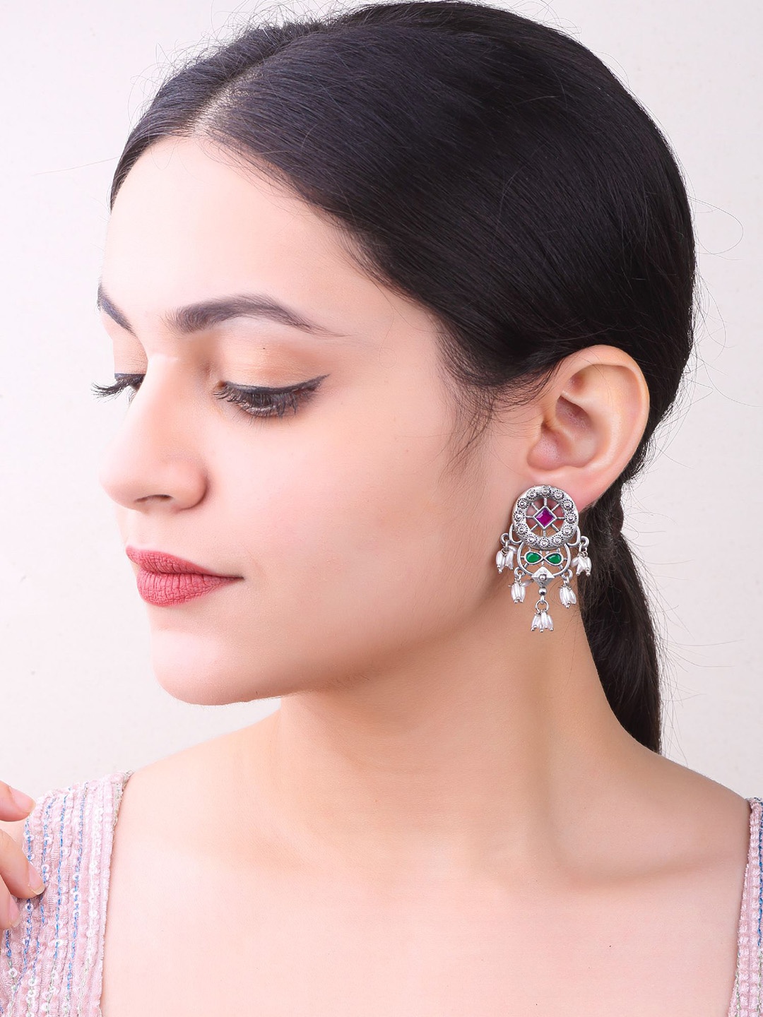 

GRIIHAM Silver-Plated Zircon-Studded Contemporary Drop Earrings