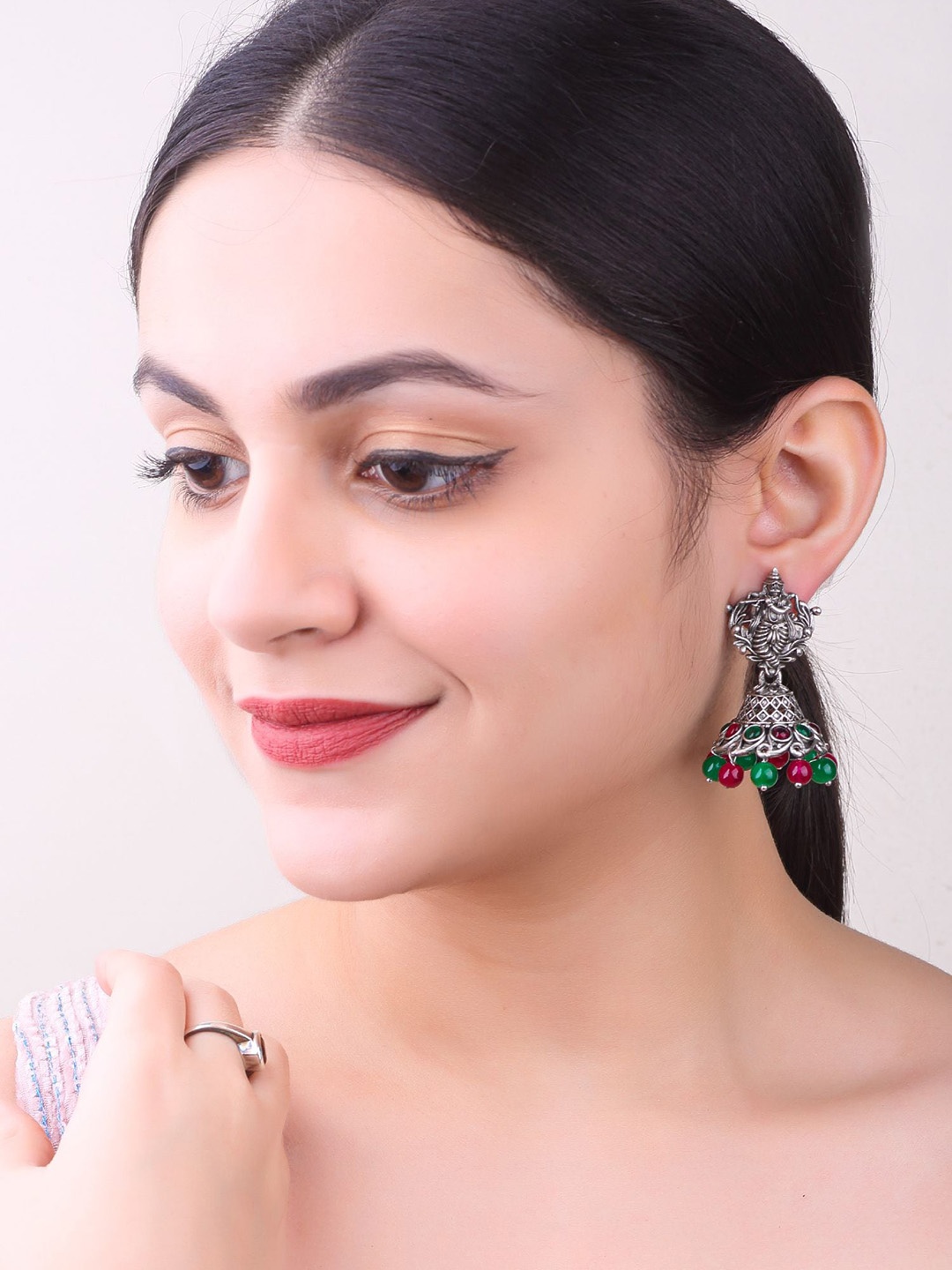 

GRIIHAM Silver-Plated Stainless Steel Contemporary Jhumkas