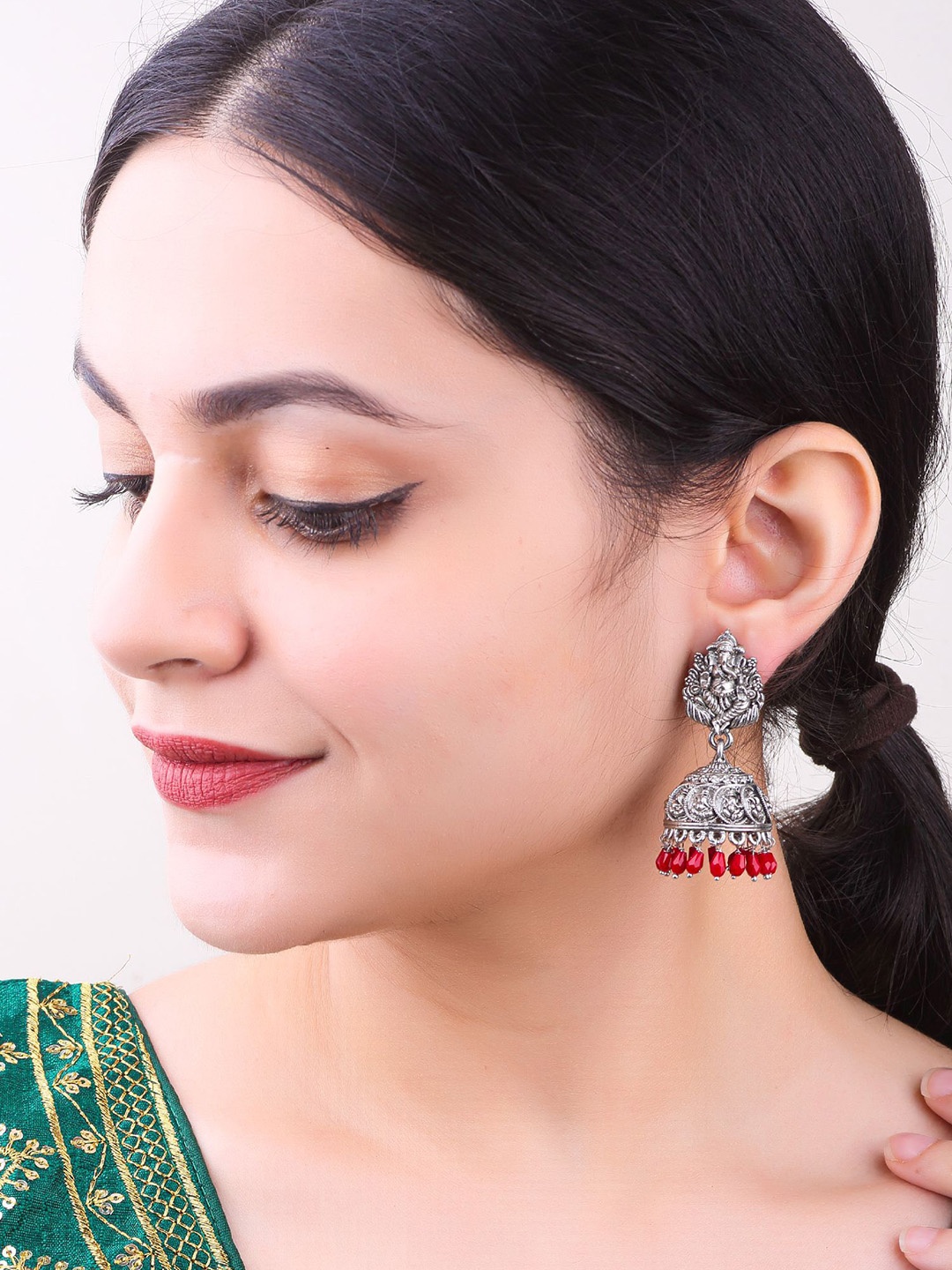 

GRIIHAM Contemporary Stainless Steel Jhumkas Earrings, Red