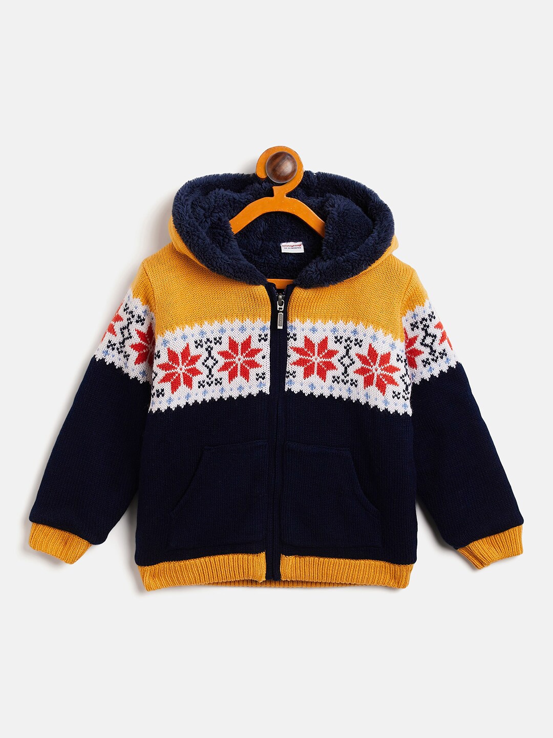 

JWAAQ Boys Colourblocked Pure Cotton Hood Cardigan Sweater, Yellow