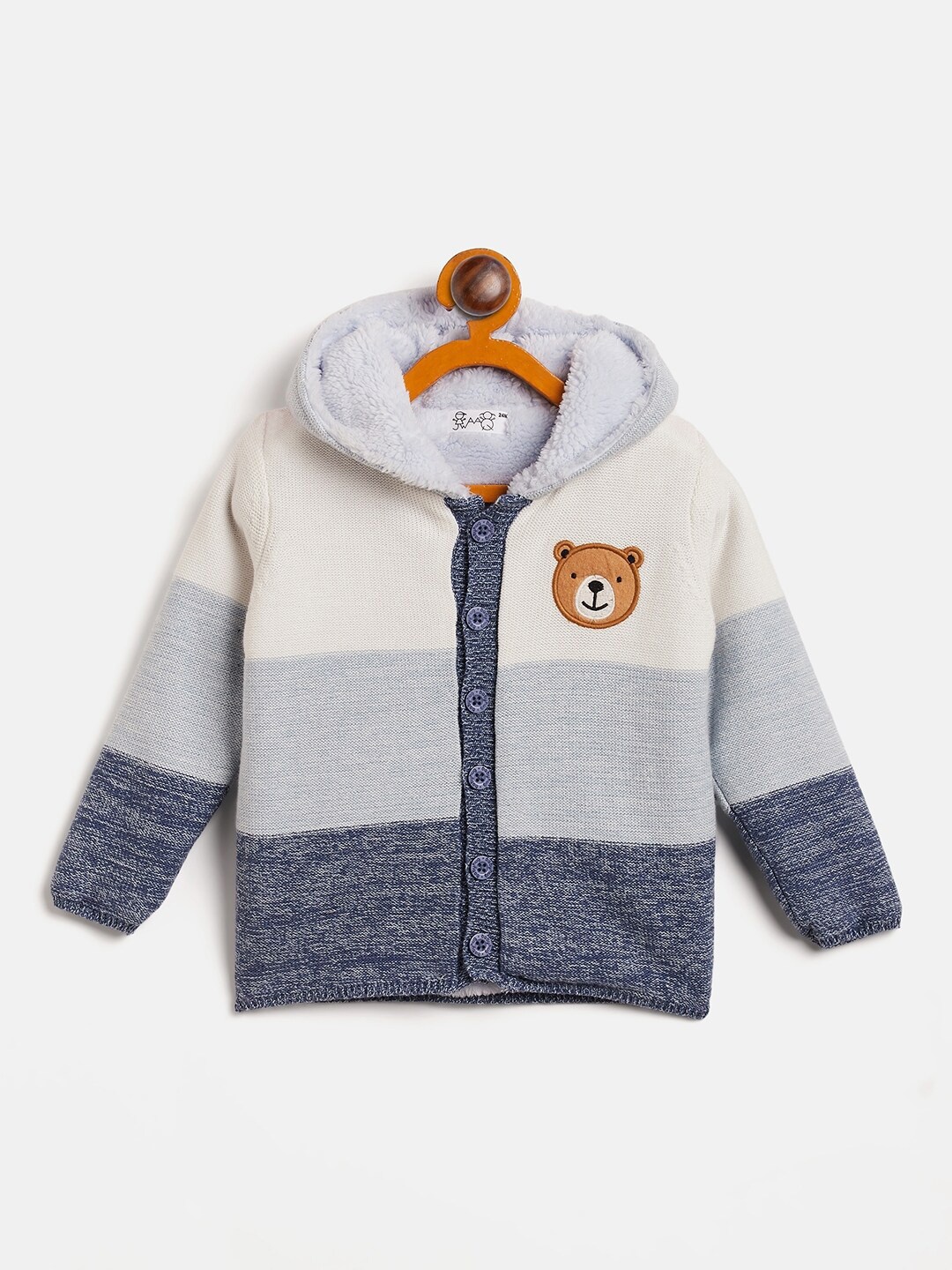 

JWAAQ Unisex Kids Colourblocked Pure Cotton Hood Cardigan Sweater, Blue