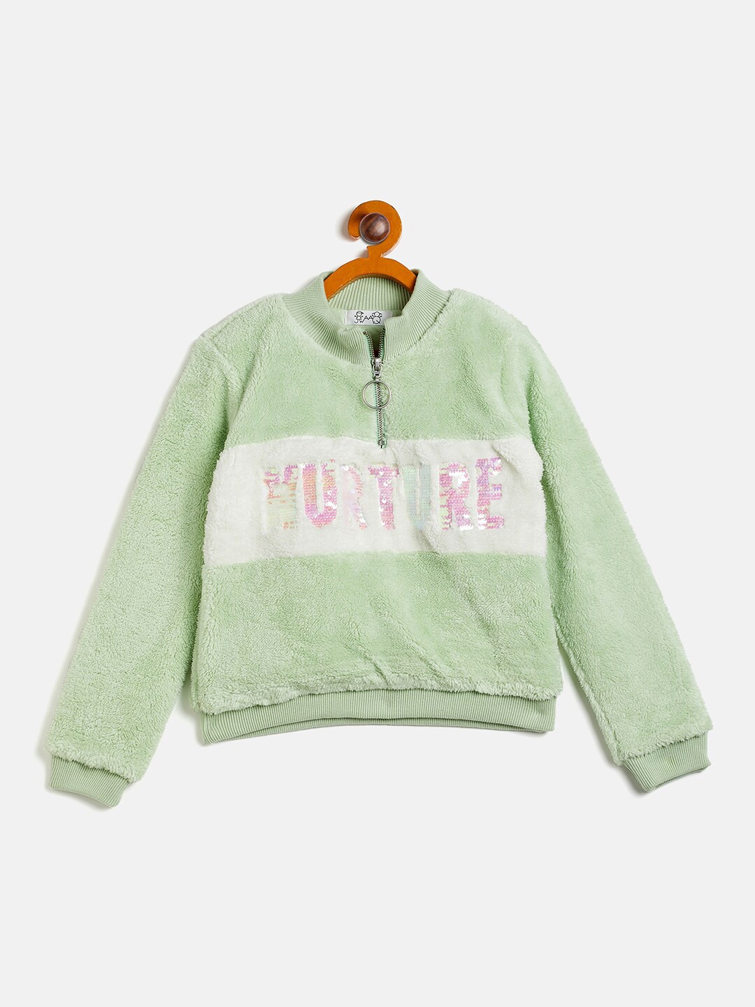 

JWAAQ Girls Typography Embellished Pure Cotton Sweatshirt, Green
