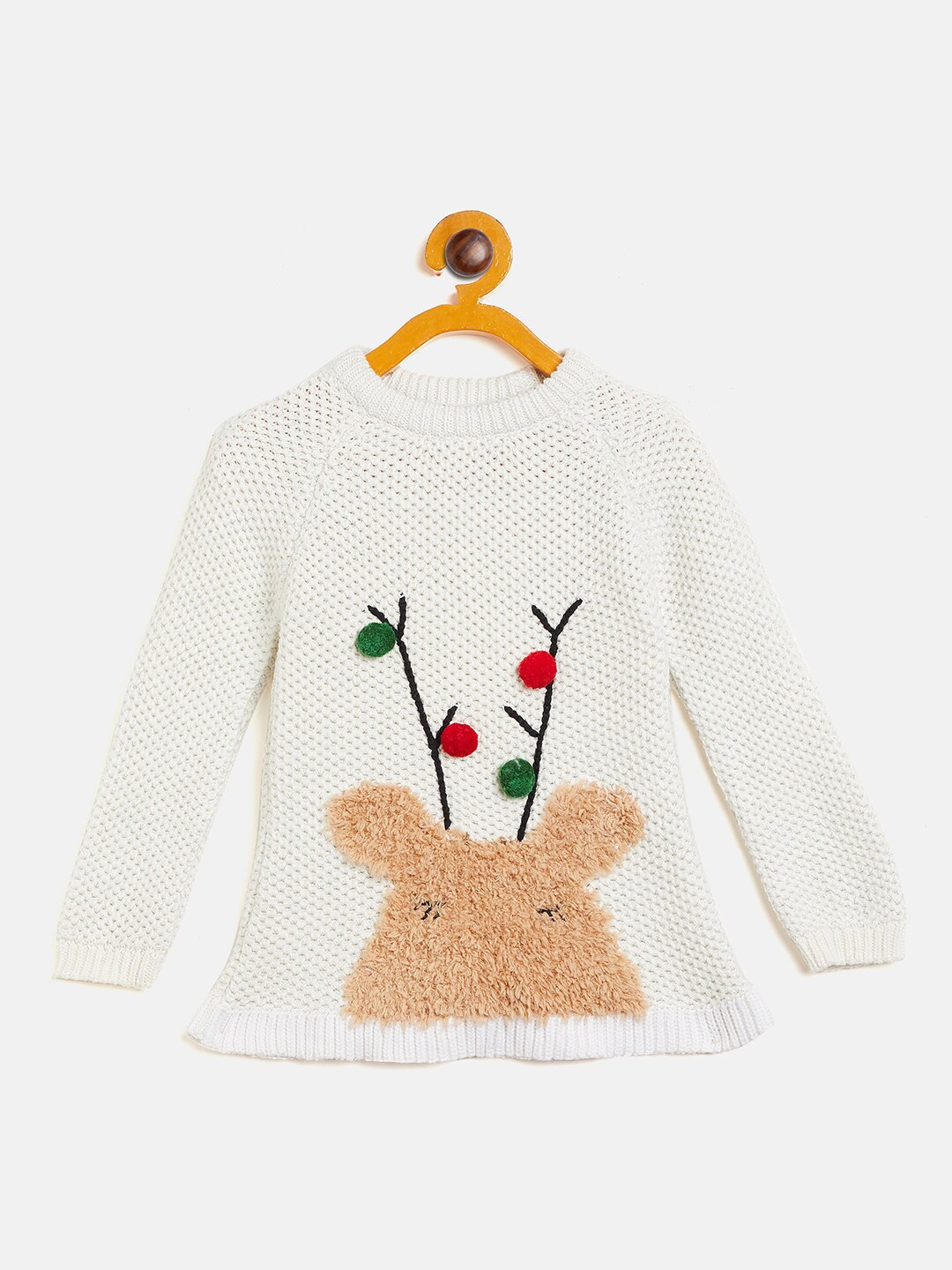 

JWAAQ Girls Open Knit Self Design Embroidered Pure Cotton Pullover, Off white