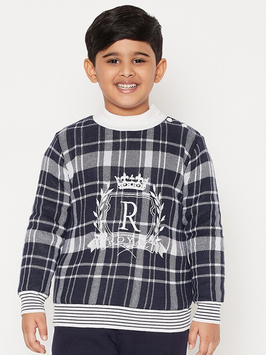 

JWAAQ Boys Checked Pure Cotton Pullover Sweatshirt, Navy blue