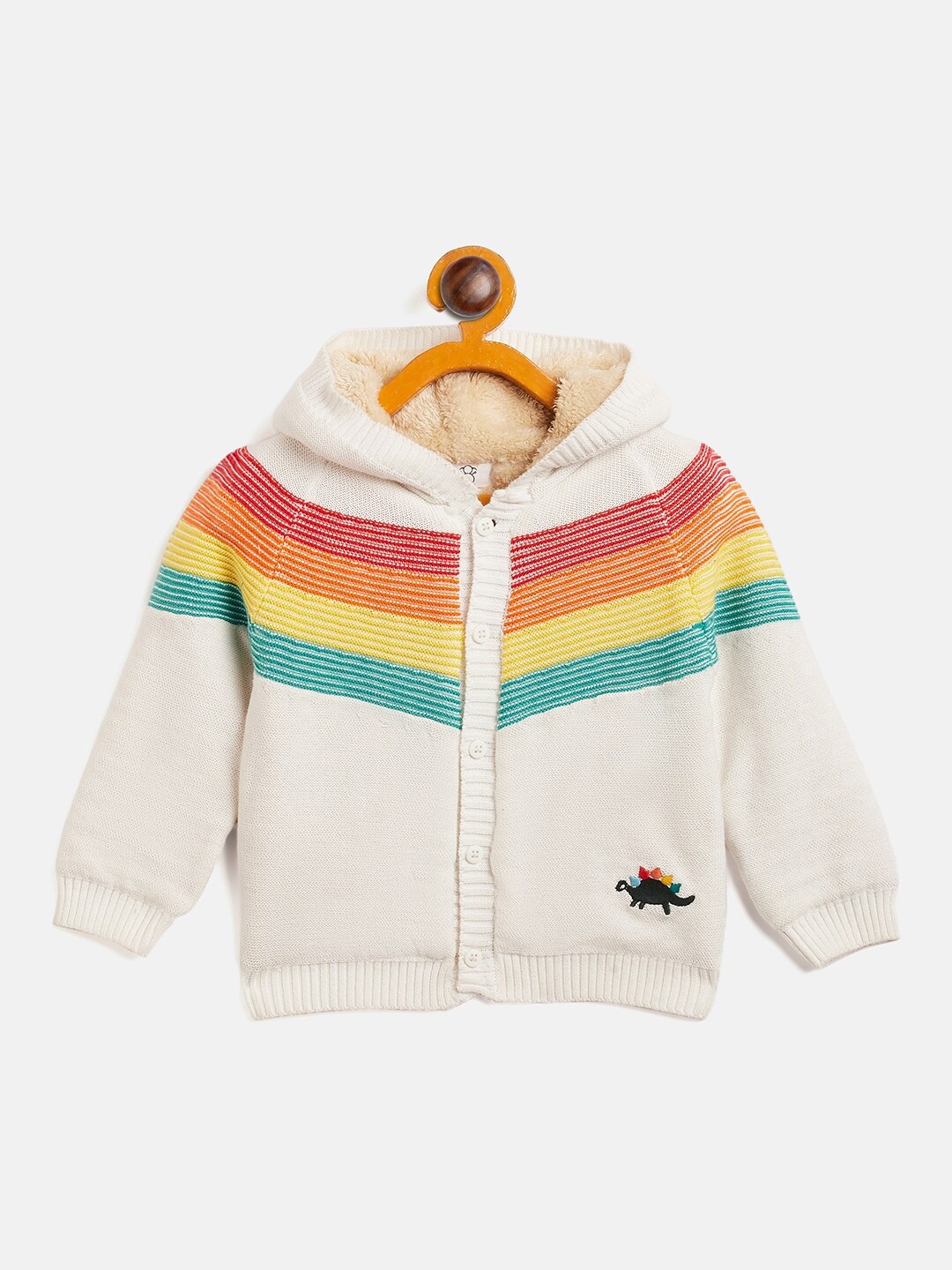 

JWAAQ Boys Striped Long Sleeves Pure Cotton Hood Cardigan Sweater, Off white