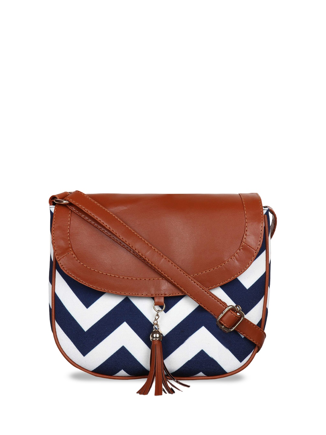 

Anouk Striped Oversized Structured Canvas Sling Bag with Tasselled, Blue