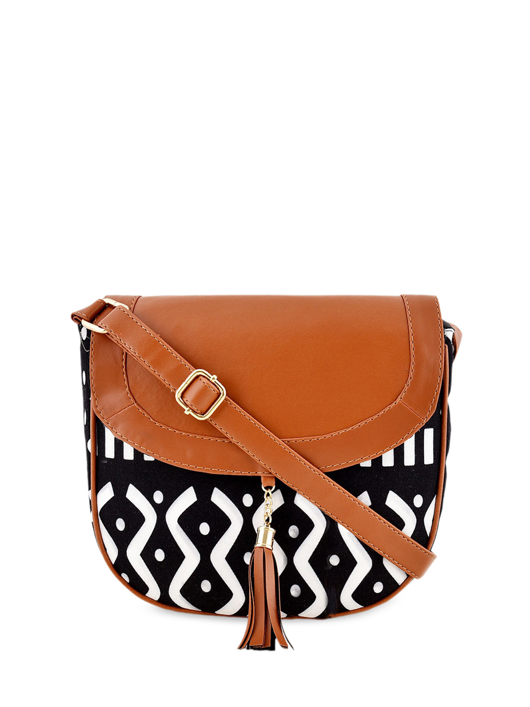 

Anouk Striped Structured Canvas Sling Bag with Tasselled, Black